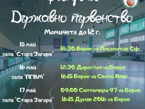 СТАРА ЗАГОРА ПРИЕМА ФИНАЛИТЕ НА ДЪРЖАВНОТО ПЪРВЕНСТВО ЗА МОМИЧЕТА ДО 12 ГОДИНИ ПО БАСКЕТБОЛ