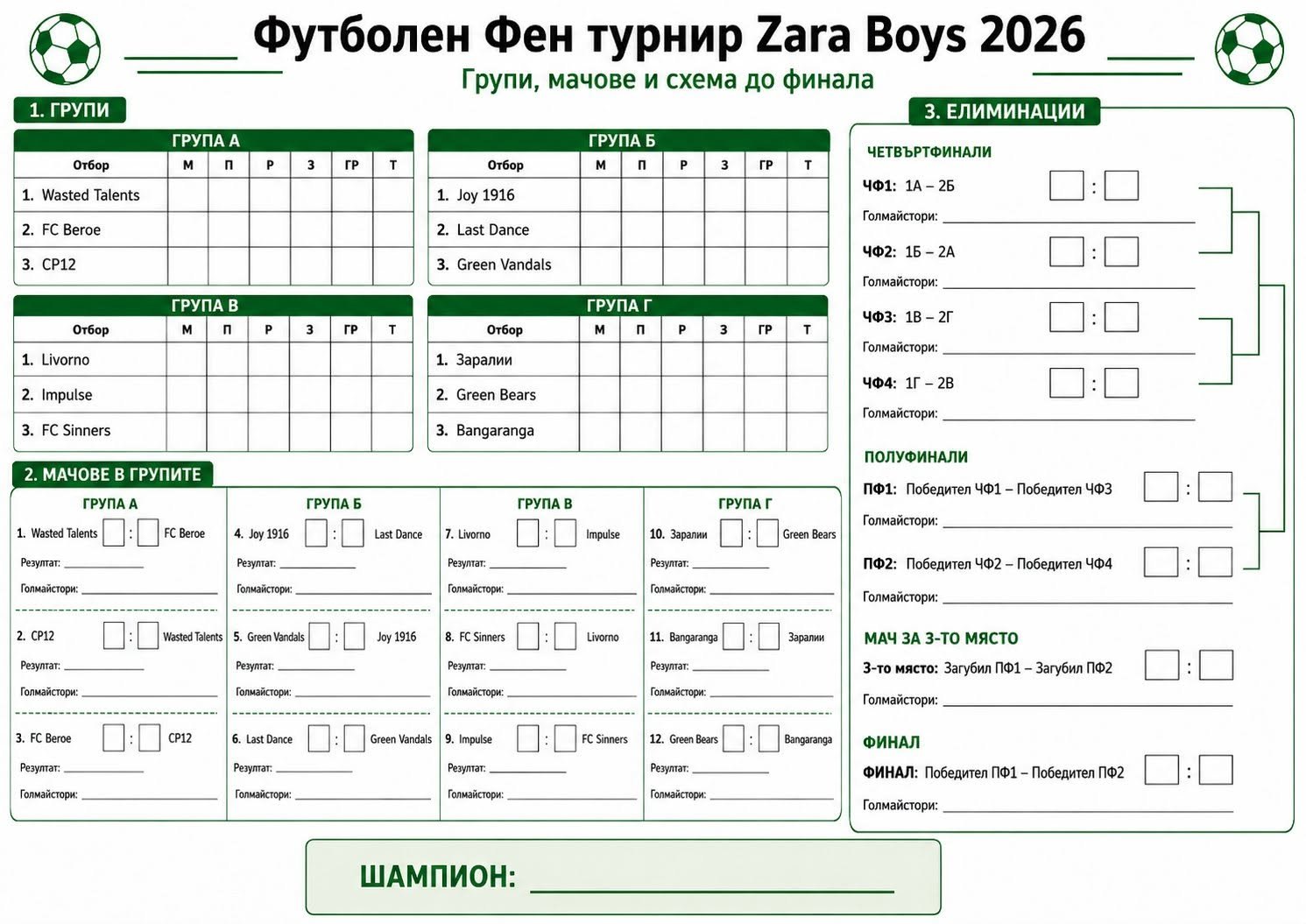 Футболен фен турнир ZARA BOYS 2026 — жребият е изтеглен.