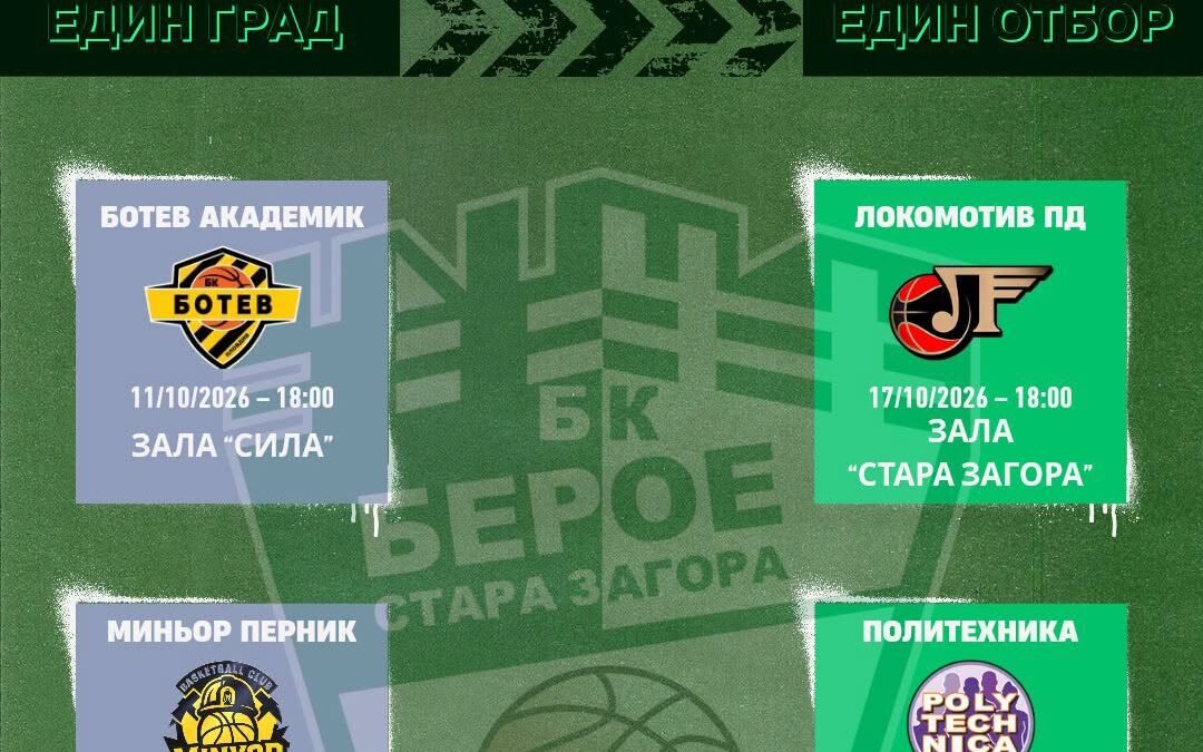 МЪЖКИЯТ БЕРОЕ С ЧЕТИРИ СРЕЩИ ПРЕЗ ОКТОМВРИ СЛЕД СТАРТА НА НОВИЯ СЕЗОН В НБЛ